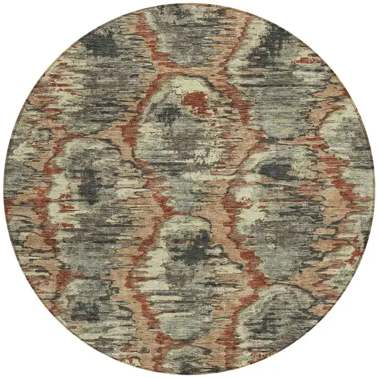 8' Copper Gray And Charcoal Round Abstract Washable Indoor Outdoor Area Rug Photo 6
