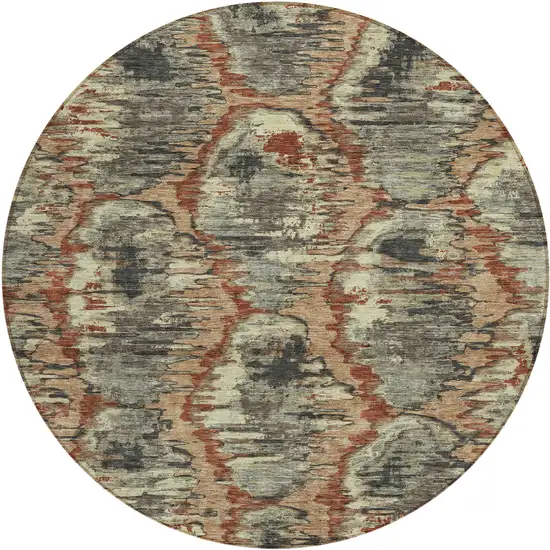 8' Copper Gray And Charcoal Round Abstract Washable Indoor Outdoor Area Rug Photo 1