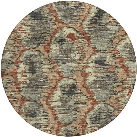 8' Copper Gray And Charcoal Round Abstract Washable Indoor Outdoor Area Rug Photo 1