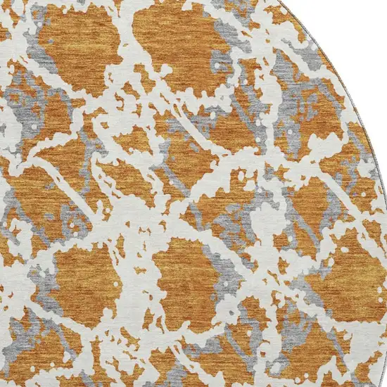 8' Copper Gray And Ivory Abstract Washable Round Rug With UV Protection Photo 3