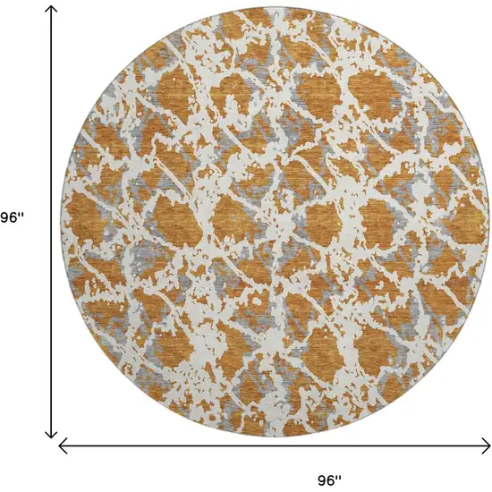 8' Copper Gray And Ivory Abstract Washable Round Rug With UV Protection Photo 9