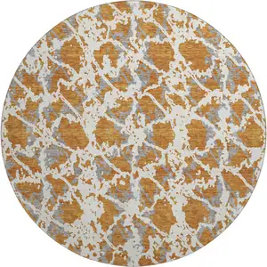 Photo of 8' Copper Gray And Ivory Abstract Washable Round Rug With UV Protection