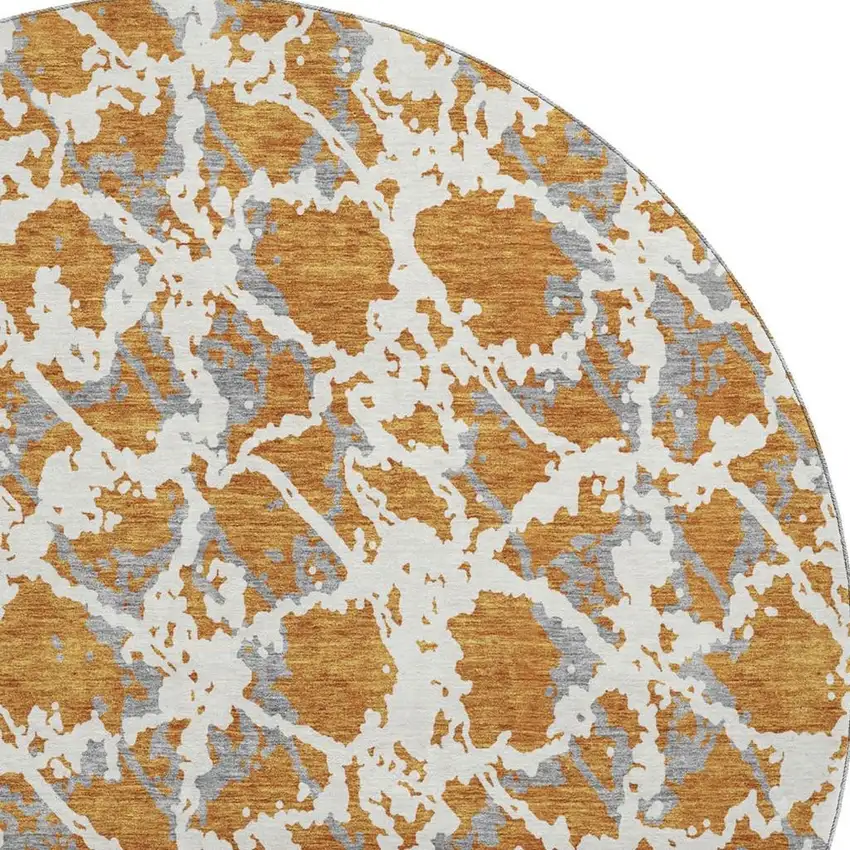 8' Copper Gray And Ivory Abstract Washable Round Rug With UV Protection Photo 3