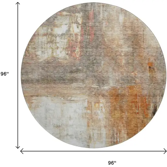 8' Copper Gray And Ivory Abstract Washable Round Rug With UV Protection Photo 8