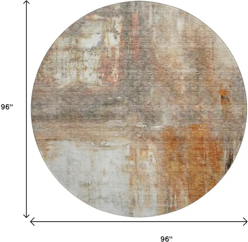 8' Copper Gray And Ivory Abstract Washable Round Rug With UV Protection Photo 8