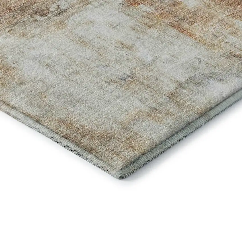 8' Copper Gray And Ivory Abstract Washable Round Rug With UV Protection Photo 5