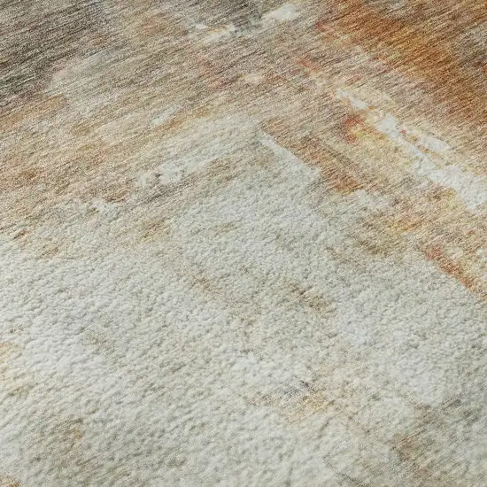 8' Copper Gray And Ivory Abstract Washable Round Rug With UV Protection Photo 7