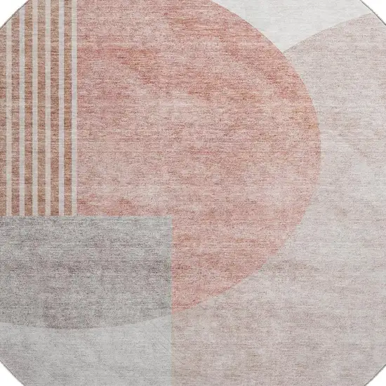 8' Copper Gray And Ivory Geometric Washable Round Rug With UV Protection Photo 4