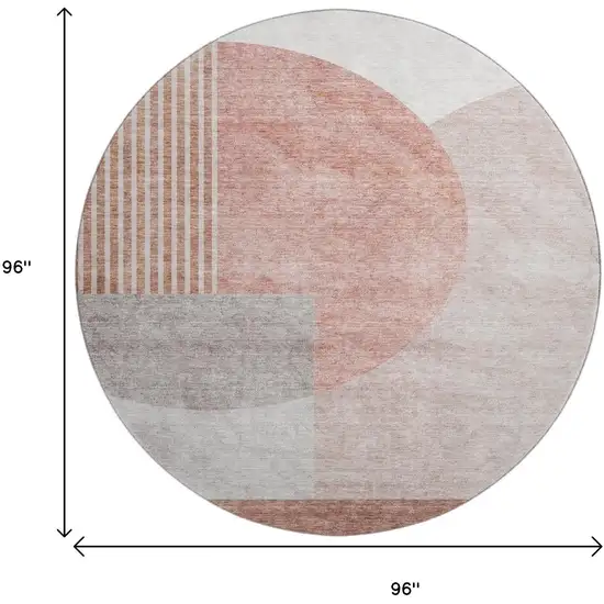 8' Copper Gray And Ivory Geometric Washable Round Rug With UV Protection Photo 6