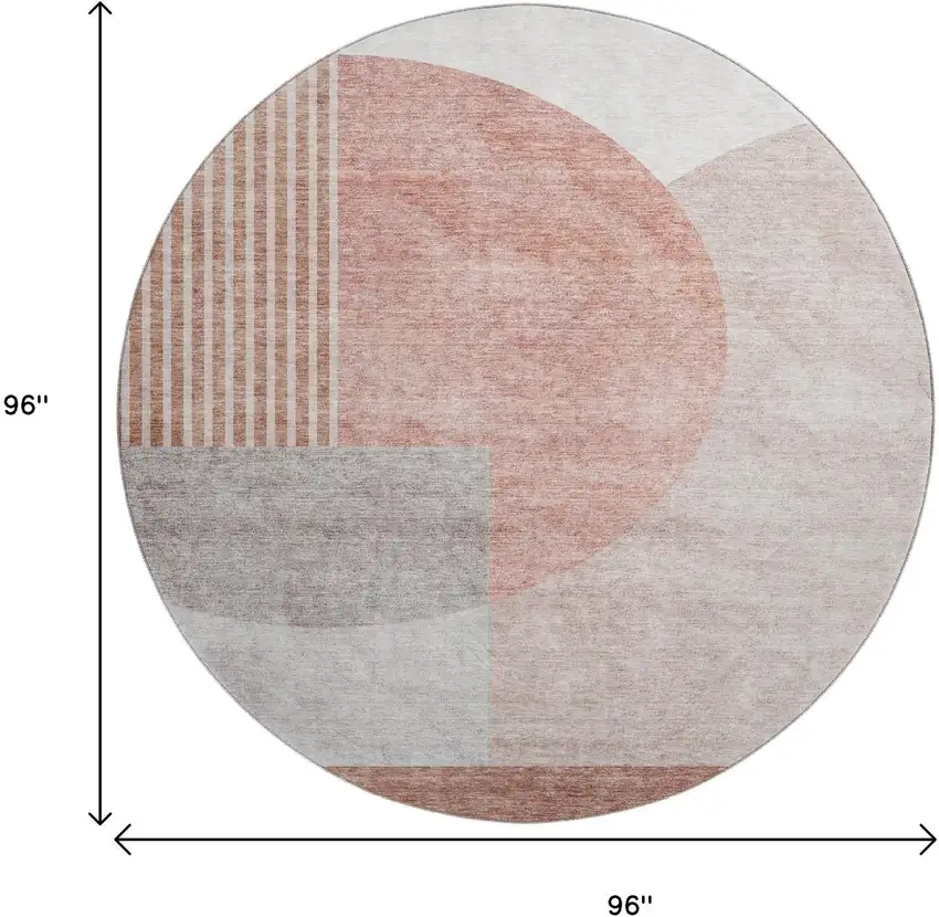 8' Copper Gray And Ivory Geometric Washable Round Rug With UV Protection Photo 6