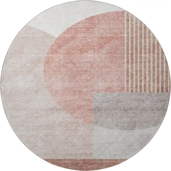 8' Copper Gray And Ivory Geometric Washable Round Rug With UV Protection Photo 3