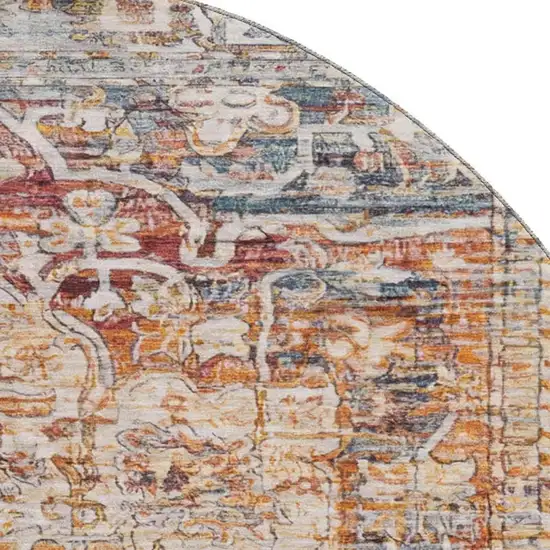 8' Copper Gray And Ivory Oriental Washable Round Rug With UV Protection Photo 2