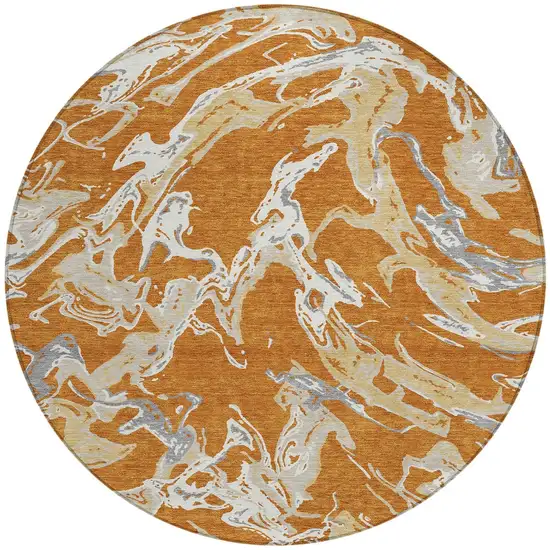 8' Copper Gray And Ivory Round Abstract Washable Indoor Outdoor Area Rug Photo 6