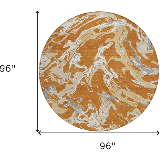 8' Copper Gray And Ivory Round Abstract Washable Indoor Outdoor Area Rug Photo 3