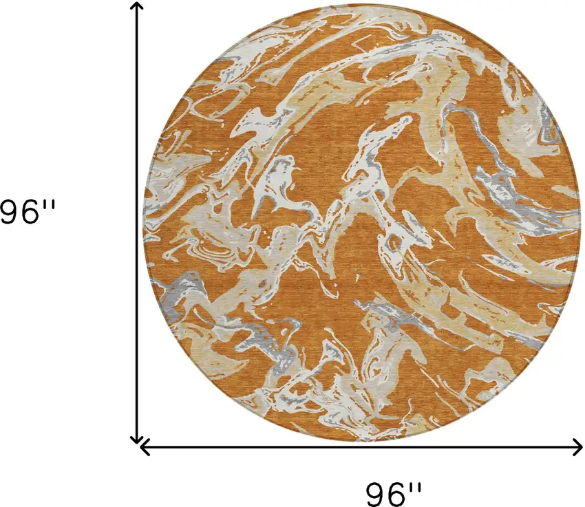 8' Copper Gray And Ivory Round Abstract Washable Indoor Outdoor Area Rug Photo 3