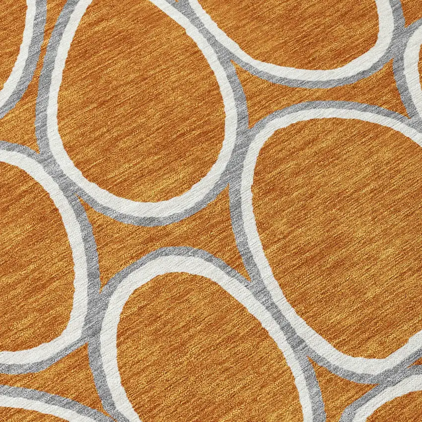 8' Copper Gray And Ivory Round Abstract Washable Indoor Outdoor Area Rug Photo 6