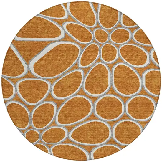 8' Copper Gray And Ivory Round Abstract Washable Indoor Outdoor Area Rug Photo 7