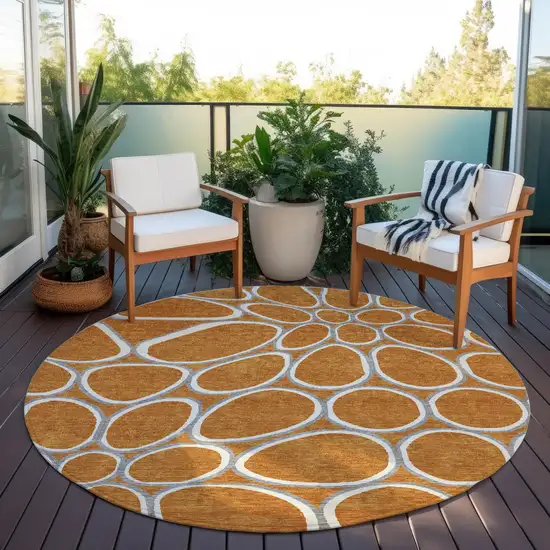 8' Copper Gray And Ivory Round Abstract Washable Indoor Outdoor Area Rug Photo 8