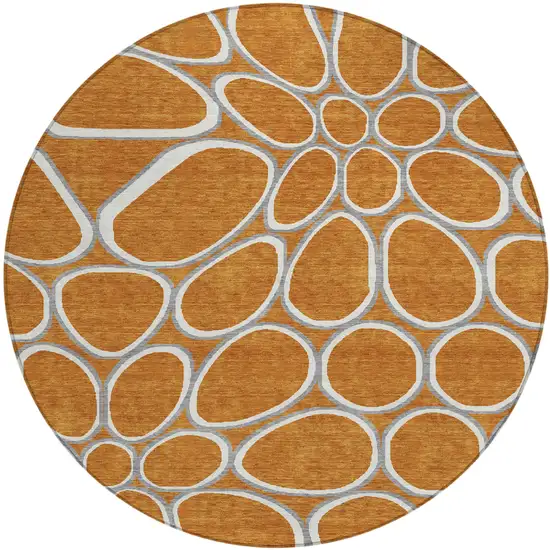 8' Copper Gray And Ivory Round Abstract Washable Indoor Outdoor Area Rug Photo 2