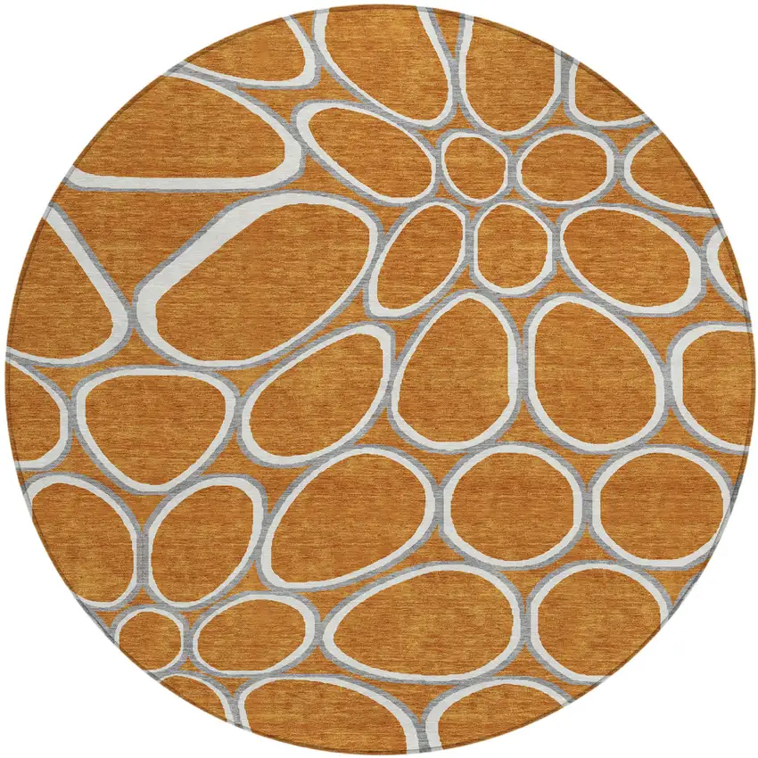 8' Copper Gray And Ivory Round Abstract Washable Indoor Outdoor Area Rug Photo 2