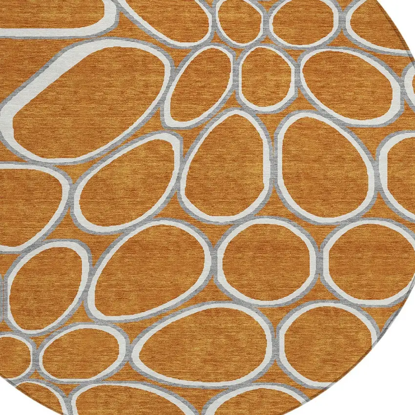 8' Copper Gray And Ivory Round Abstract Washable Indoor Outdoor Area Rug Photo 5