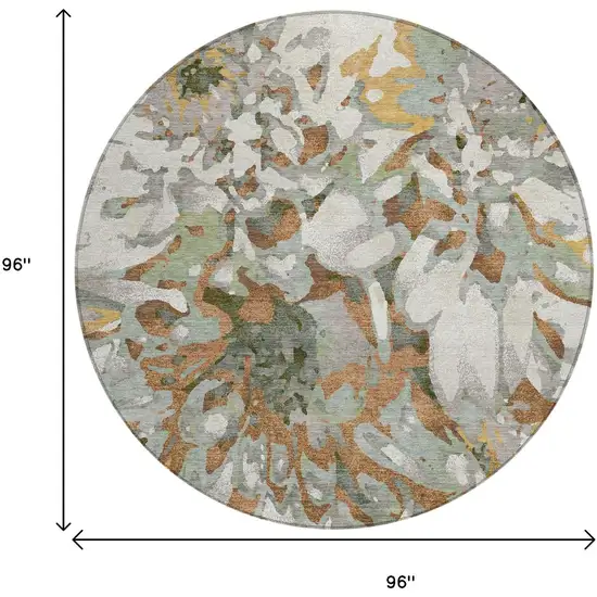 8' Copper Gray And Ivory Round Floral Washable Indoor Outdoor Area Rug Photo 3