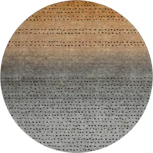 Photo of 8' Copper Gray And Silver Abstract Washable Round Rug With UV Protection