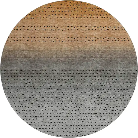 8' Copper Gray And Silver Abstract Washable Round Rug With UV Protection Photo 1
