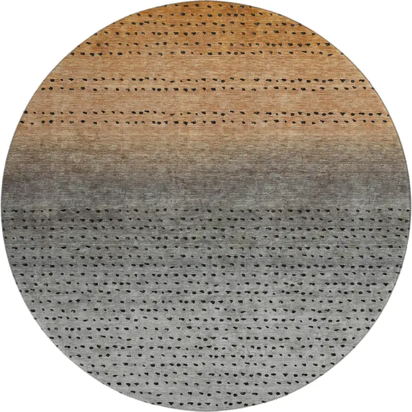 8' Copper Gray And Silver Abstract Washable Round Rug With UV Protection Photo 1