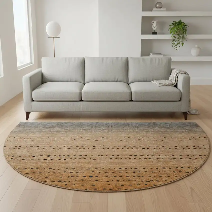 8' Copper Gray And Silver Abstract Washable Round Rug With UV Protection Photo 2