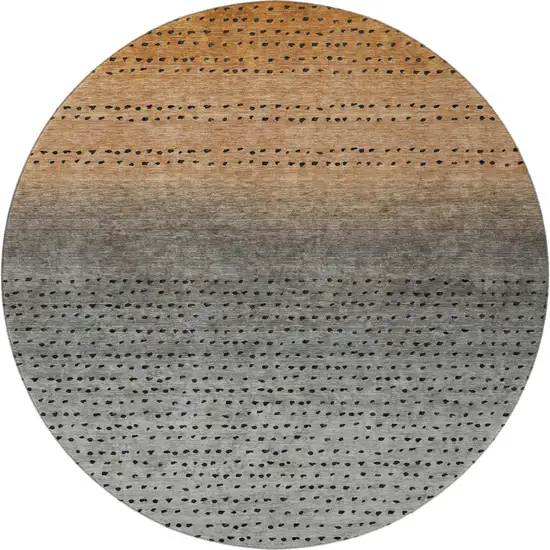 8' Copper Gray And Silver Abstract Washable Round Rug With UV Protection Photo 4