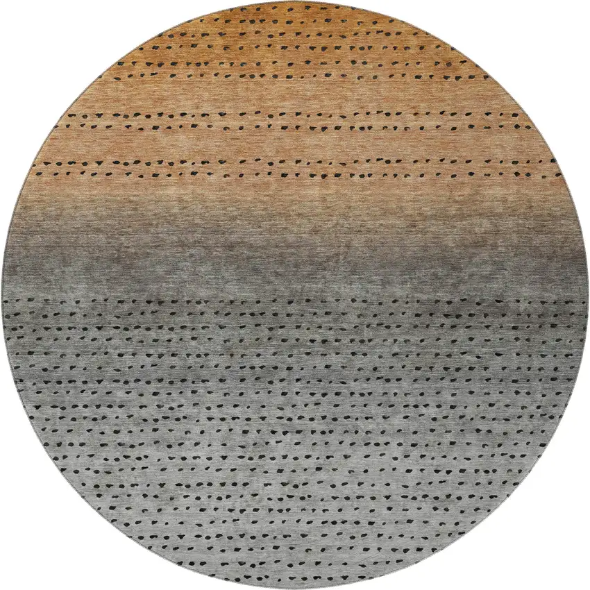 8' Copper Gray And Silver Abstract Washable Round Rug With UV Protection Photo 4