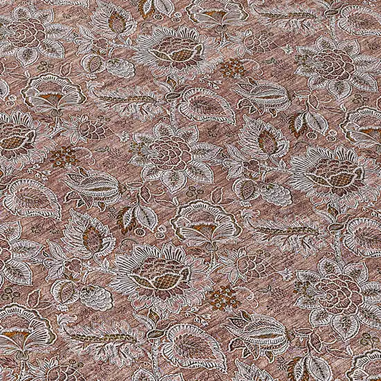 8' Copper Gray And Silver Round Floral Washable Indoor Outdoor Area Rug Photo 8