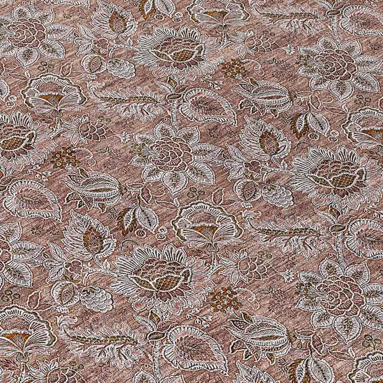 8' Copper Gray And Silver Round Floral Washable Indoor Outdoor Area Rug Photo 8