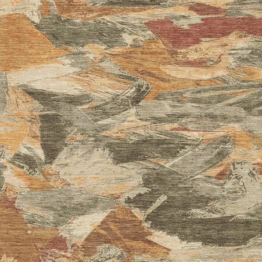 8' Copper Gray And Taupe Abstract Washable Area Rug With UV Protection Photo 2