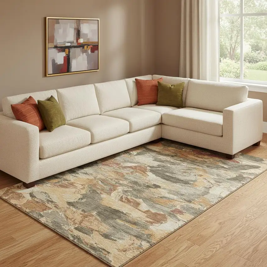 8' Copper Gray And Taupe Abstract Washable Area Rug With UV Protection Photo 2