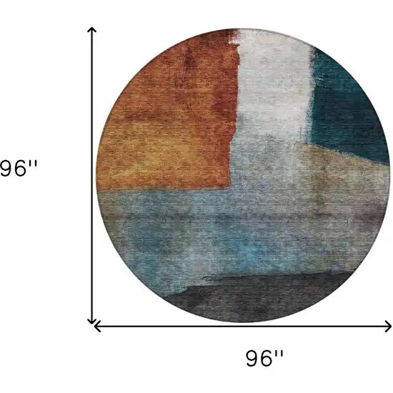 8' Copper Green And Gray Round Abstract Washable Indoor Outdoor Area Rug Photo 9