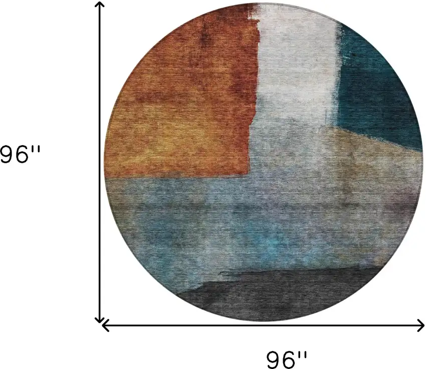 8' Copper Green And Gray Round Abstract Washable Indoor Outdoor Area Rug Photo 9