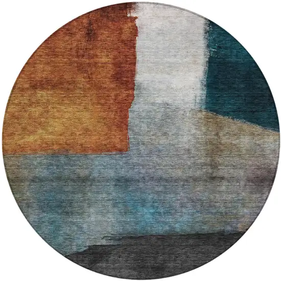 8' Copper Green And Gray Round Abstract Washable Indoor Outdoor Area Rug Photo 2