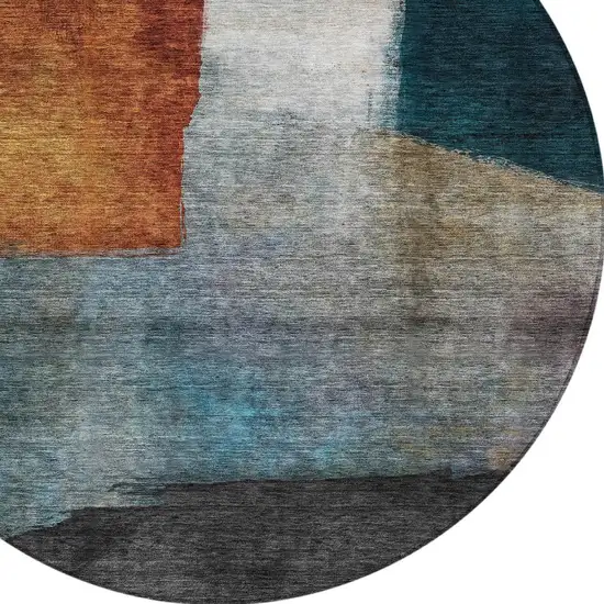 8' Copper Green And Gray Round Abstract Washable Indoor Outdoor Area Rug Photo 5