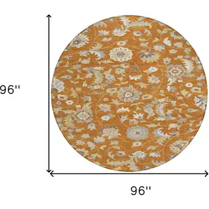 Photo of 8' Copper Green And Gray Round Floral Washable Indoor Outdoor Area Rug