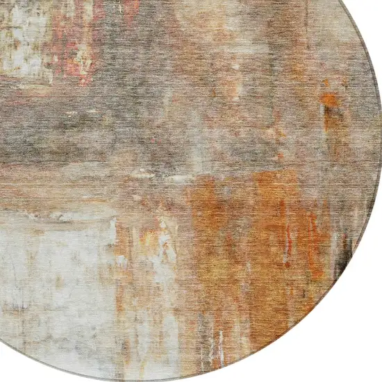 8' Copper Ivory And Brown Round Abstract Washable Indoor Outdoor Area Rug Photo 5