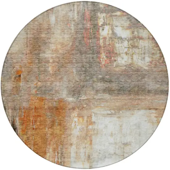 8' Copper Ivory And Brown Round Abstract Washable Indoor Outdoor Area Rug Photo 6