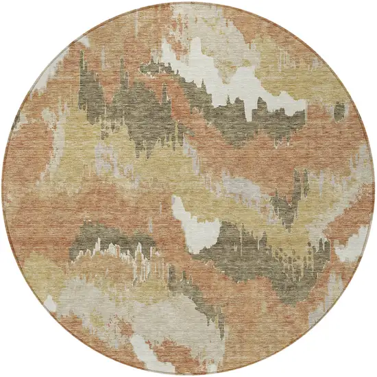8' Copper Ivory And Brown Round Abstract Washable Indoor Outdoor Area Rug Photo 8