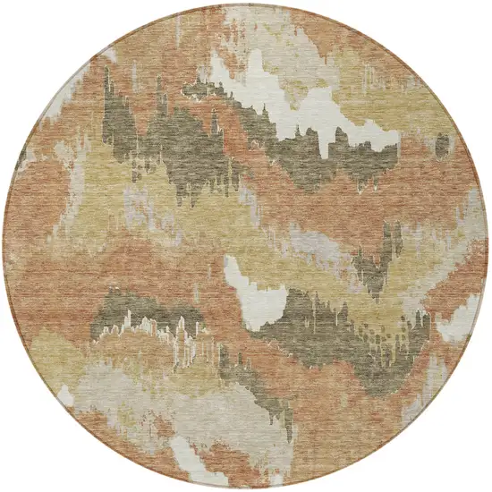 8' Copper Ivory And Brown Round Abstract Washable Indoor Outdoor Area Rug Photo 8