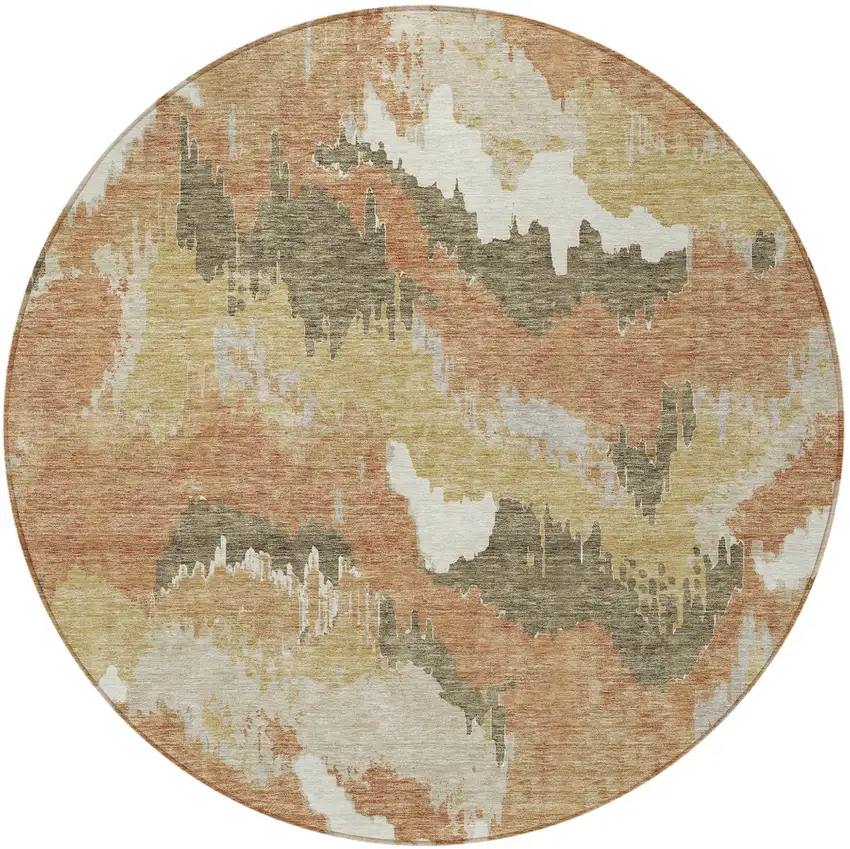 8' Copper Ivory And Brown Round Abstract Washable Indoor Outdoor Area Rug Photo 8