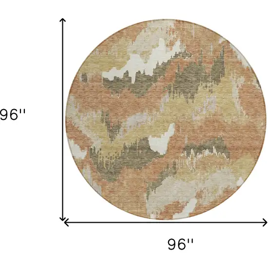 8' Copper Ivory And Brown Round Abstract Washable Indoor Outdoor Area Rug Photo 3