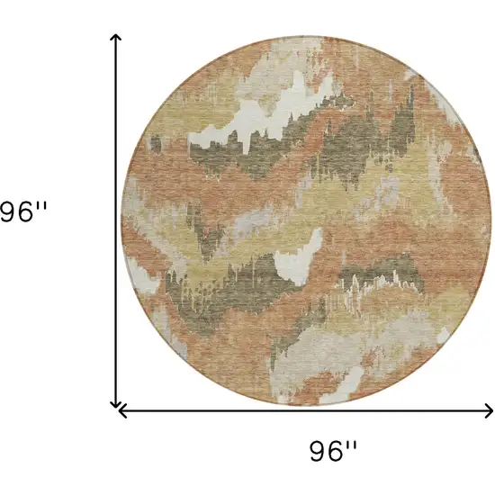 8' Copper Ivory And Brown Round Abstract Washable Indoor Outdoor Area Rug Photo 3