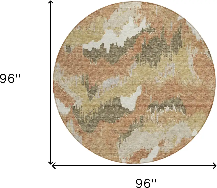 8' Copper Ivory And Brown Round Abstract Washable Indoor Outdoor Area Rug Photo 3