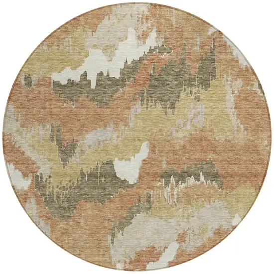 8' Copper Ivory And Brown Round Abstract Washable Indoor Outdoor Area Rug Photo 7
